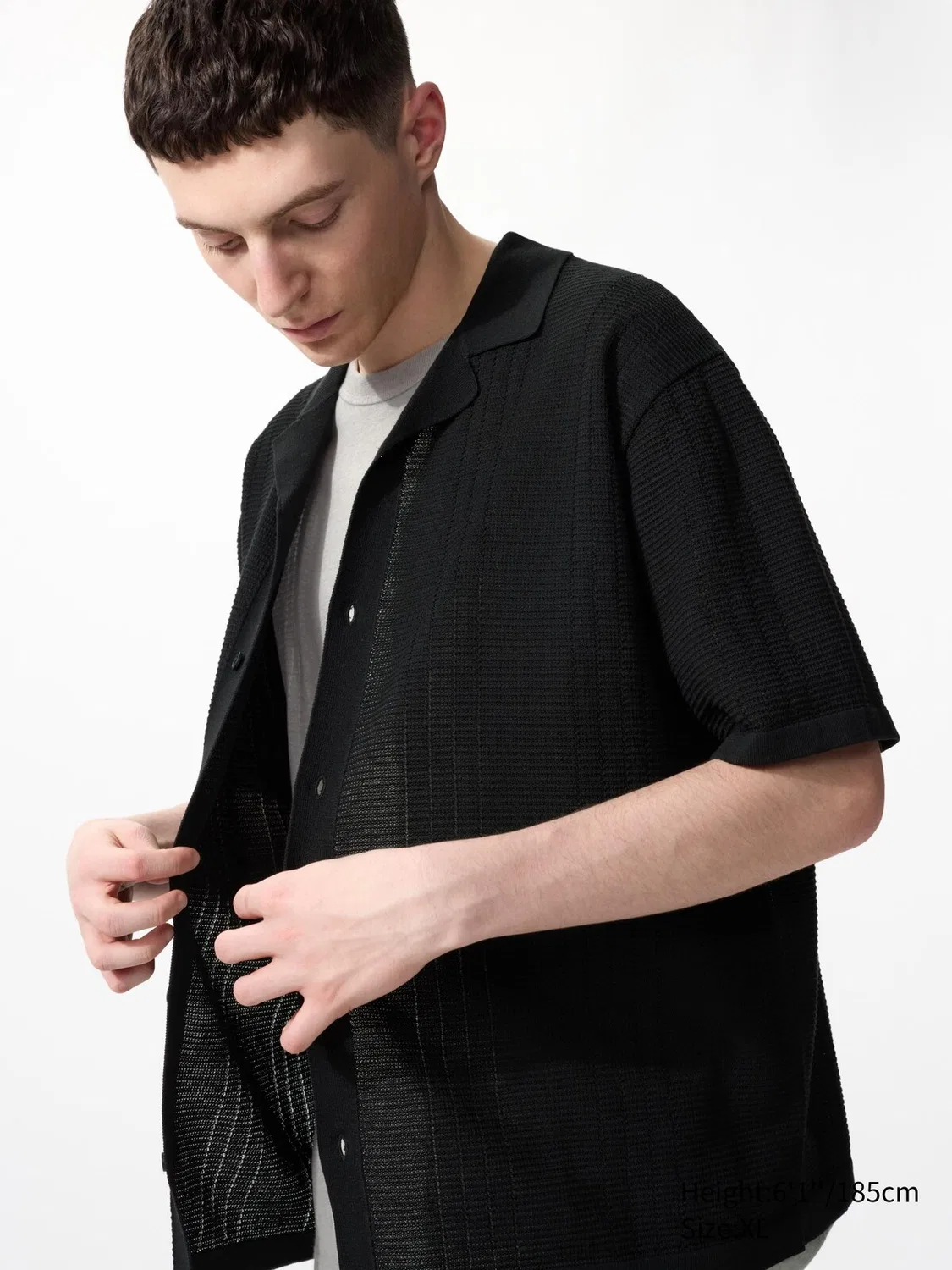 Рубашка Uniqlo, вязаная, с коротким рукавом, черный