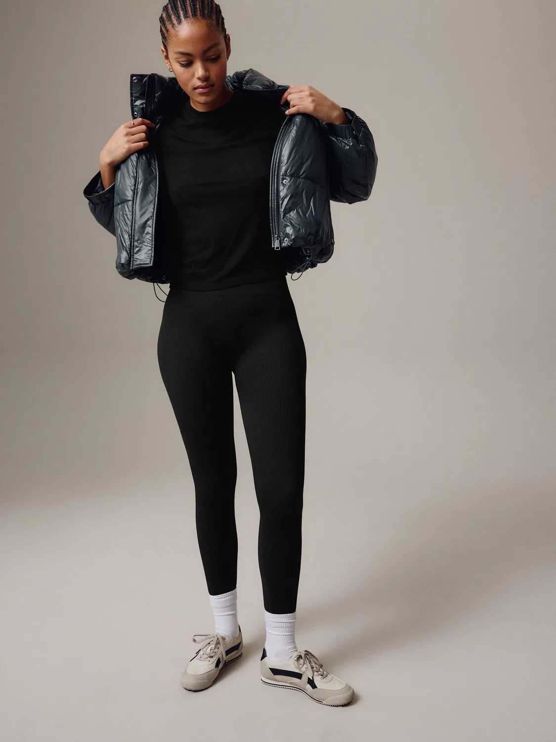 Леггинсы с рифленой отделкой Black Ribbed Seamless High Waist Leggings Next, черный