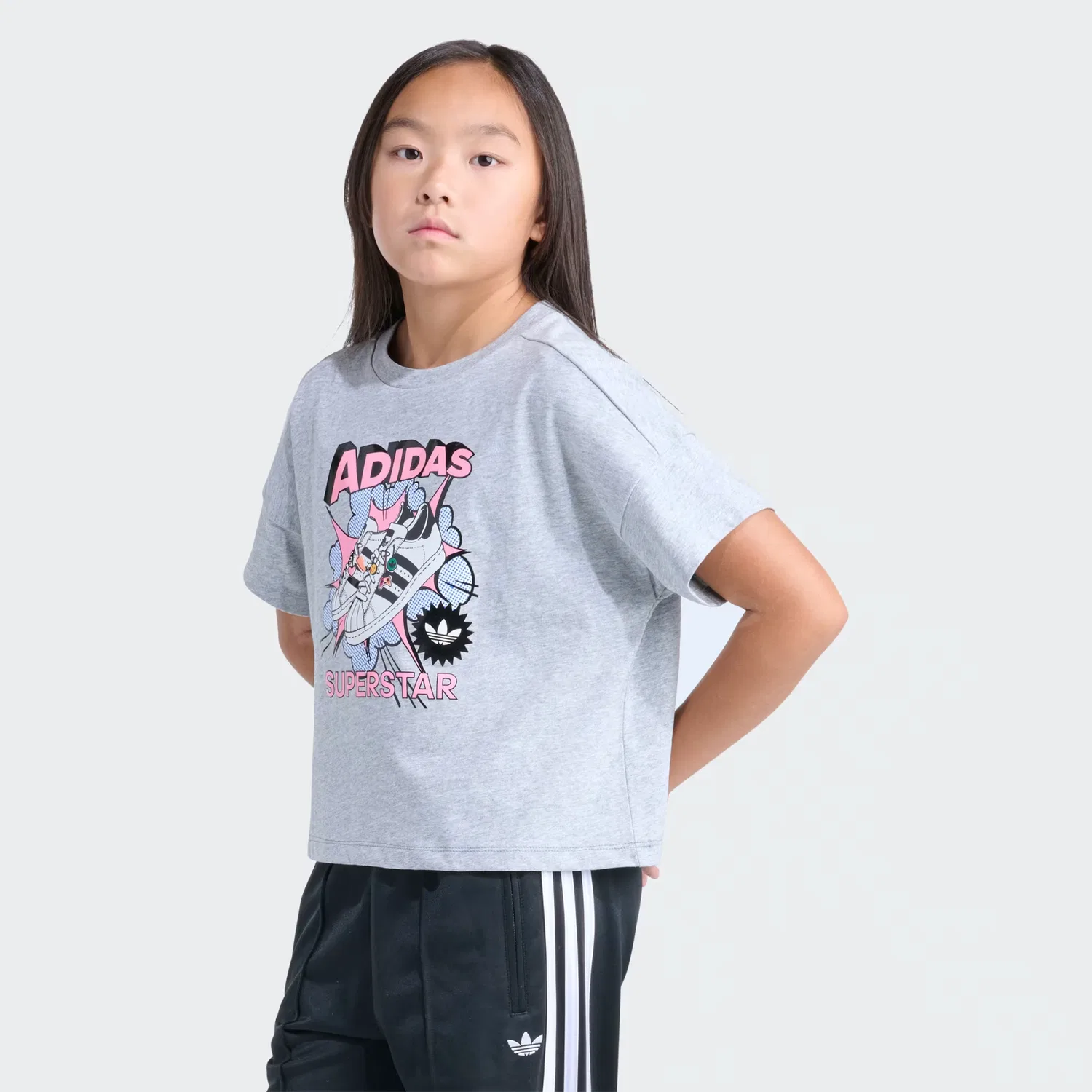 Детская футболка свободного кроя Superstar Adidas Originals, серый меланж — фото 3