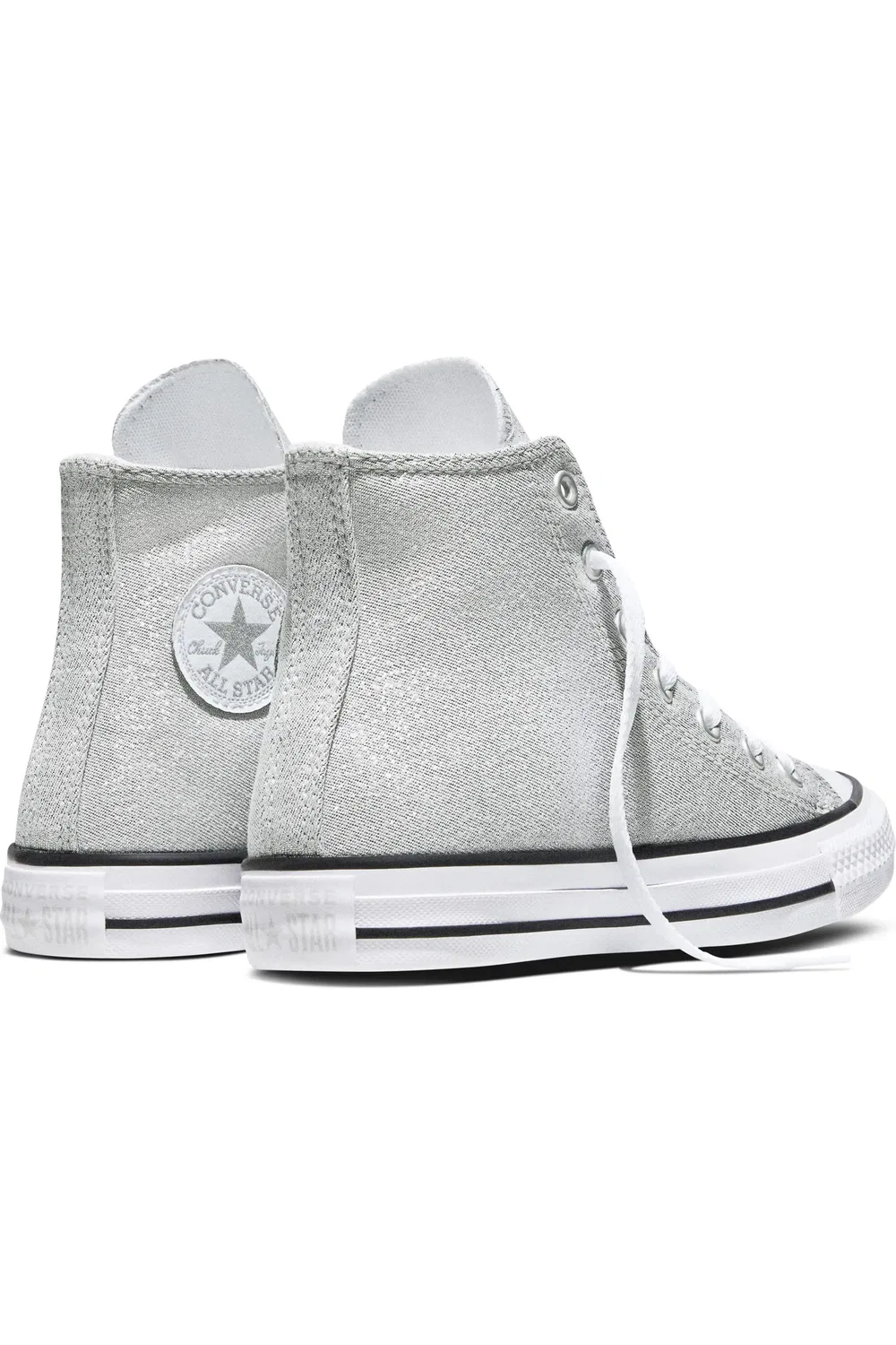 Кеды детские высокие с блестящим верхом Chuck Taylor All Star Converse, светло-серый/белый/черный — фото 2