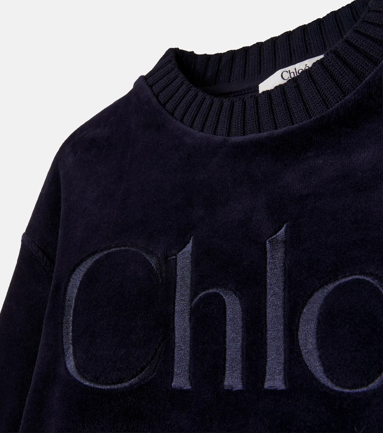 Толстовка из хлопкового вельвета с вышитым логотипом Chloé Kids, синий — фото 4