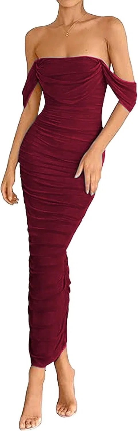 Женское вечернее платье-макси с корсетом и драпировкой, Wine Red