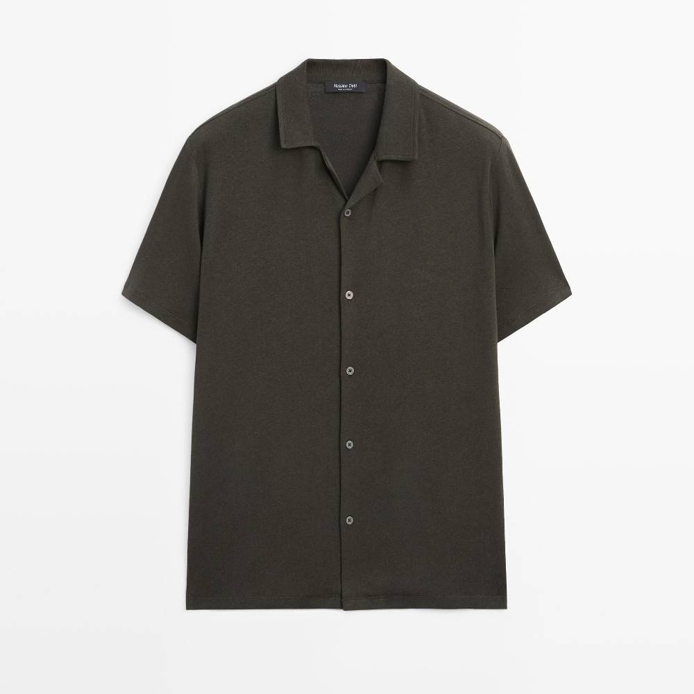 Рубашка  Massimo Dutti Linen And Cotton Short Sleeve, хаки