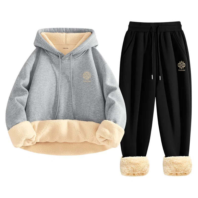 Детский комплект свитшот и брюки с капюшоном Tonlion, Цвет Heather Grey Black