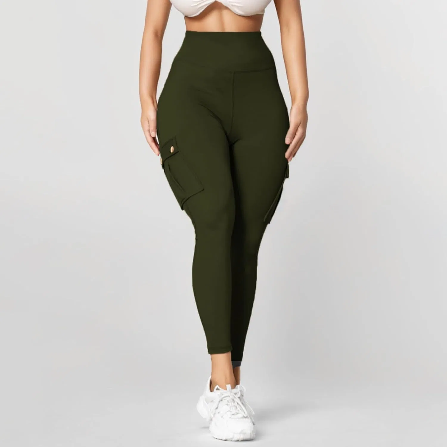 Женские спортивные штаны карго с высокой талией High Waisted, Army Green — фото 2