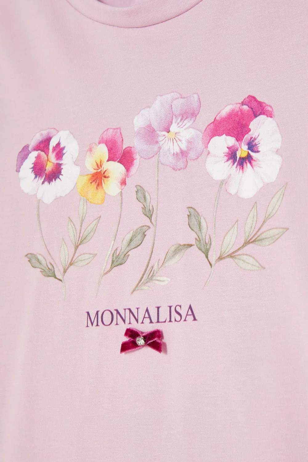 Футболка с цветочным принтом и бантом хлопковая Monnalisa — фото 3