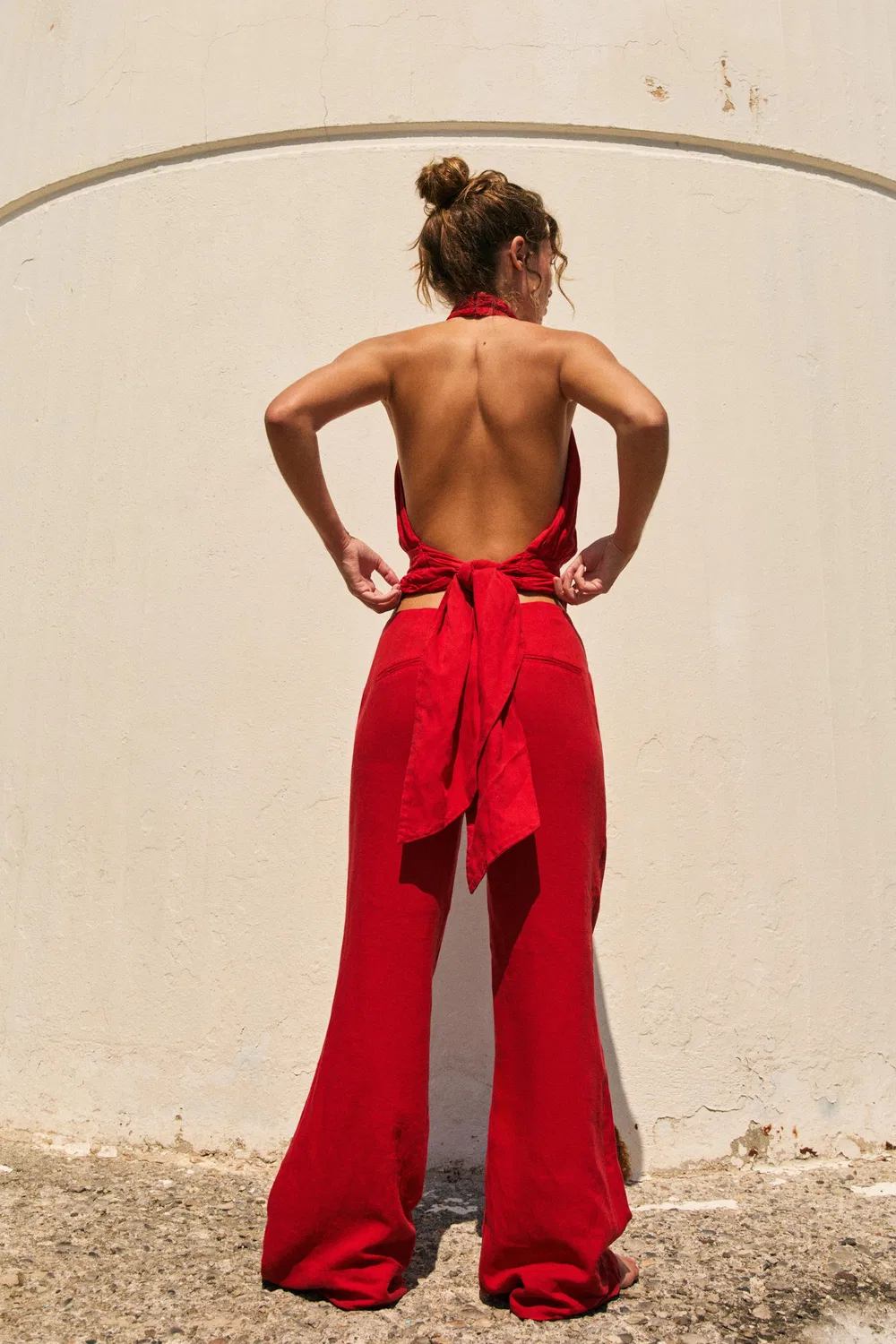 Прямые брюки из льняной смеси ZARA, Red — фото 3