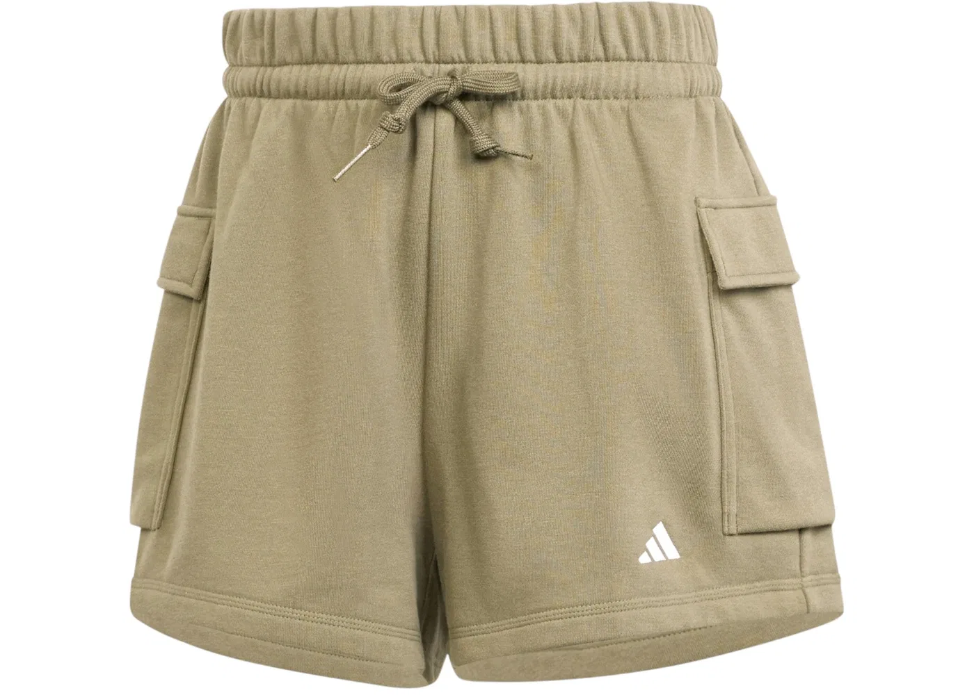 Женские шорты из футера с логотипом Adidas, Olive Strata/White