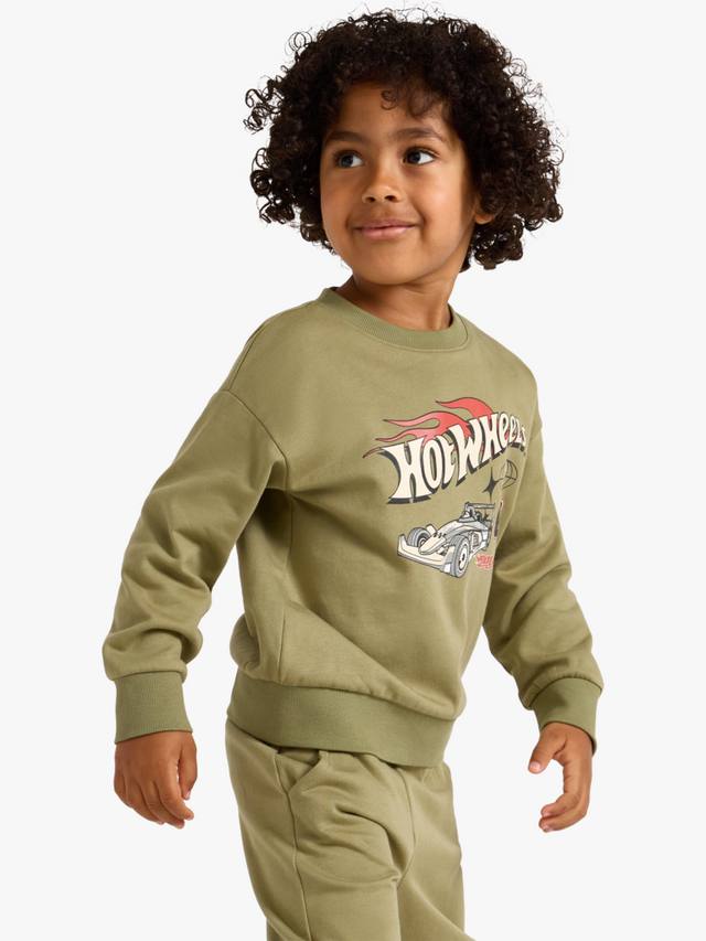 

Детская хлопковая толстовка Hot Wheels свободного кроя Lindex, Light Dusty Green