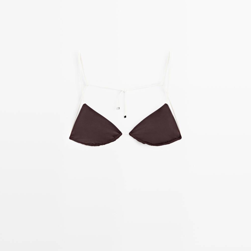 Топ-бикини Massimo Dutti Triangle With Contrast Bow, коричневый