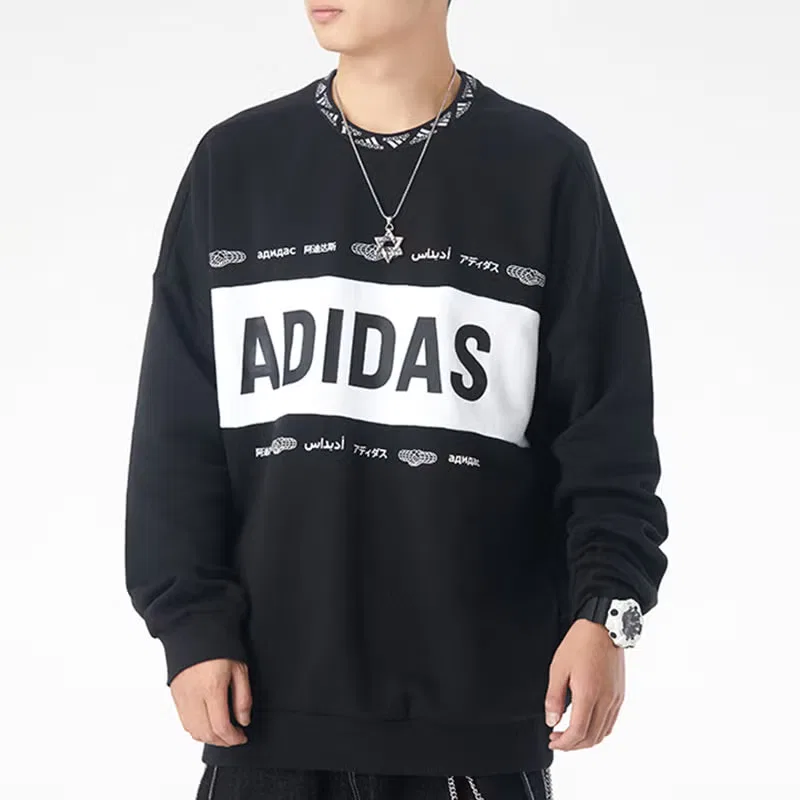 Пуловер с принтом крупного логотипа Adidas, черный — фото 2