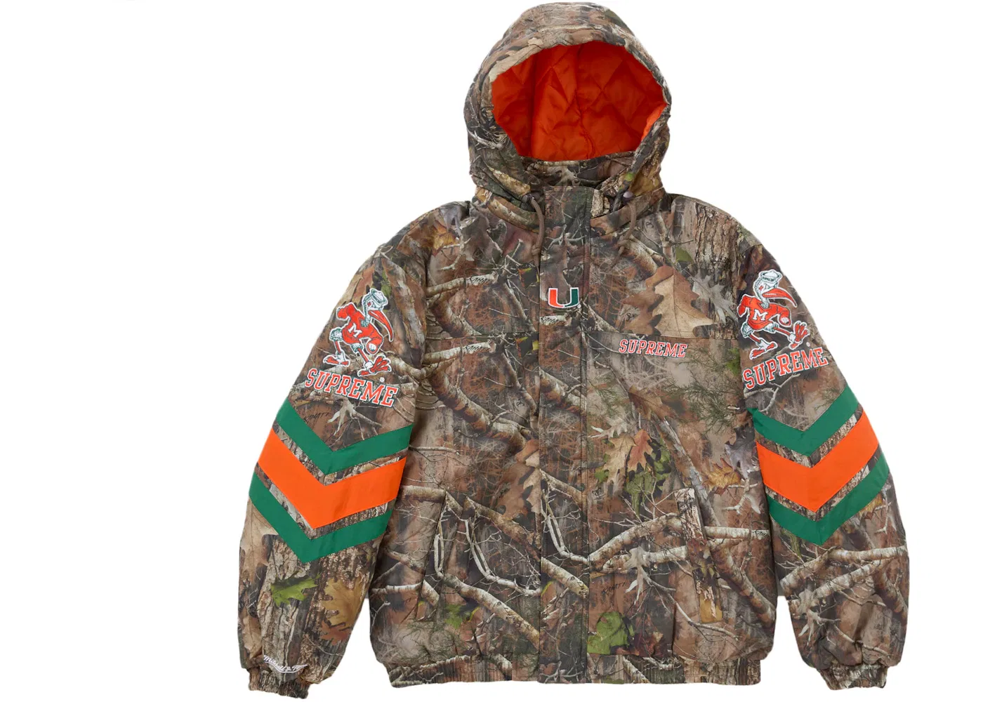 Мужская куртка с капюшоном и принтом Supreme Mitchell & Ness NCAA Hooded Stadium Jacket, Woodland Camo