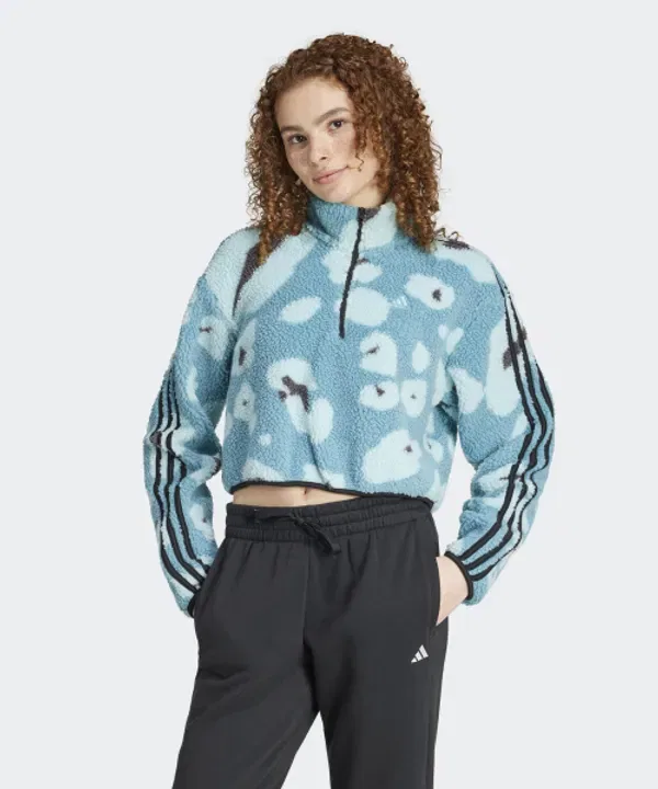 Флисовая куртка с животным принтом, укороченная, Adidas, голубой