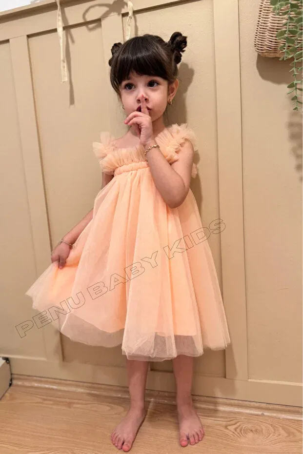 Детское платье для девочек с открытыми плечами Penu Baby Kids, Salmon — фото 2