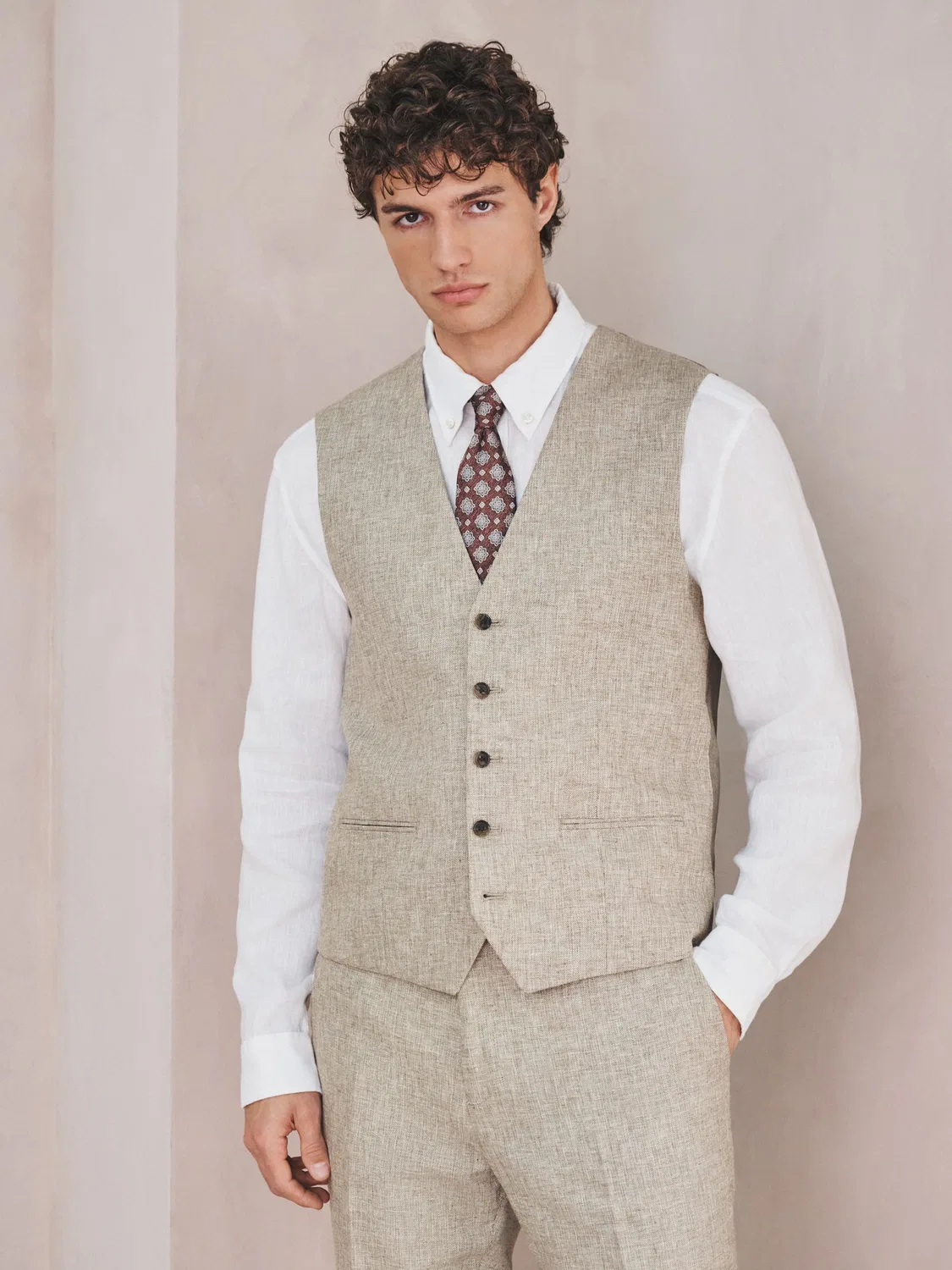 Жилет костюмный Neutral Linen Blend Texture Suit Waistcoat Next, нейтральный
