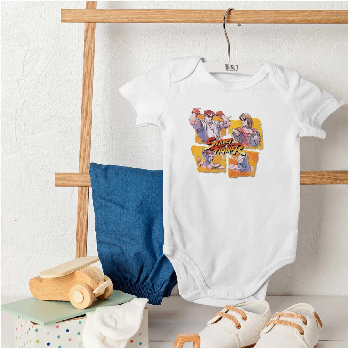 Детское боди-комбинезон с коротким рукавом Street Fighter Ryu Ken Sagat Adon Brisco Brands, White — фото 4