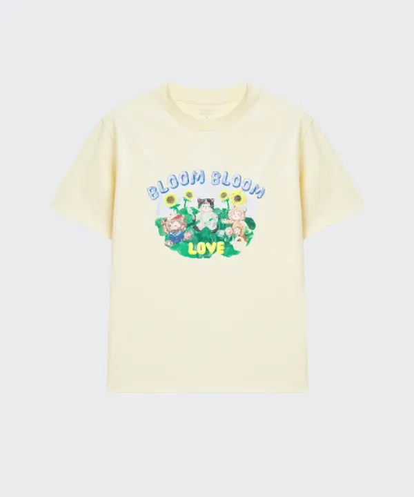 Футболка коллаборация Slowcoaster, Bloom Bloom Musinsa Standard Kids, лимонный крем — фото 3
