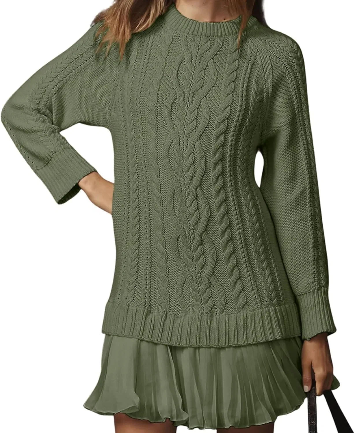 Женское кашемировое платье с косами Army Green