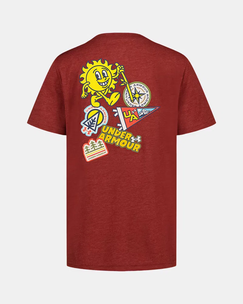 Футболка быстросохнущая влагоотводящая UA ODE Patches UnderArmour, Heritage Red/Pale Lemon — фото 3