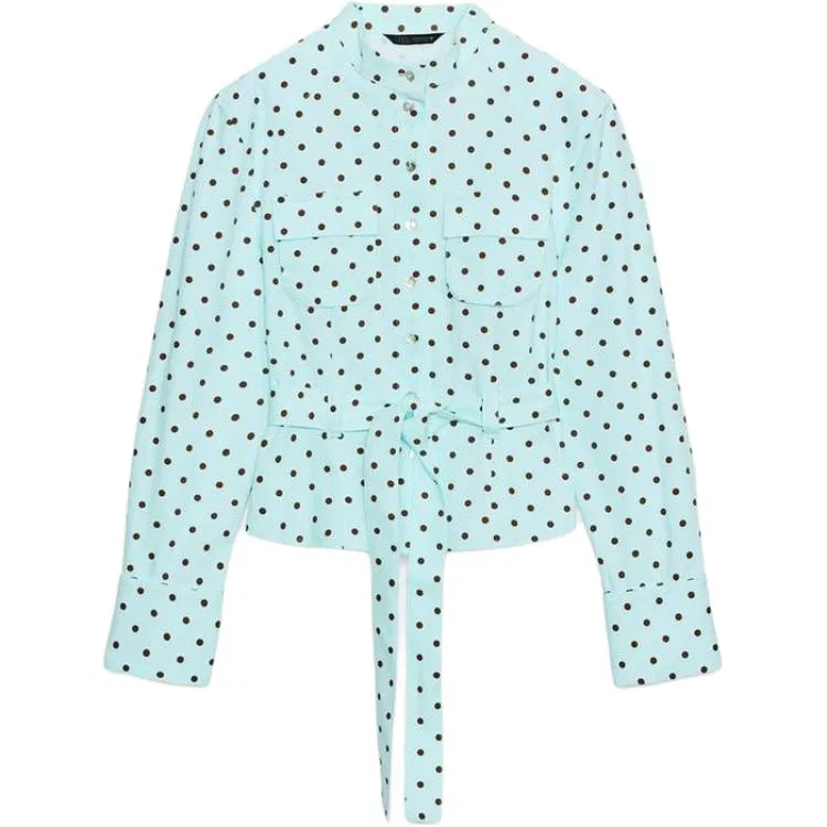 Женская рубашка с круглым вырезом Turquoise ZARA, Blue Green