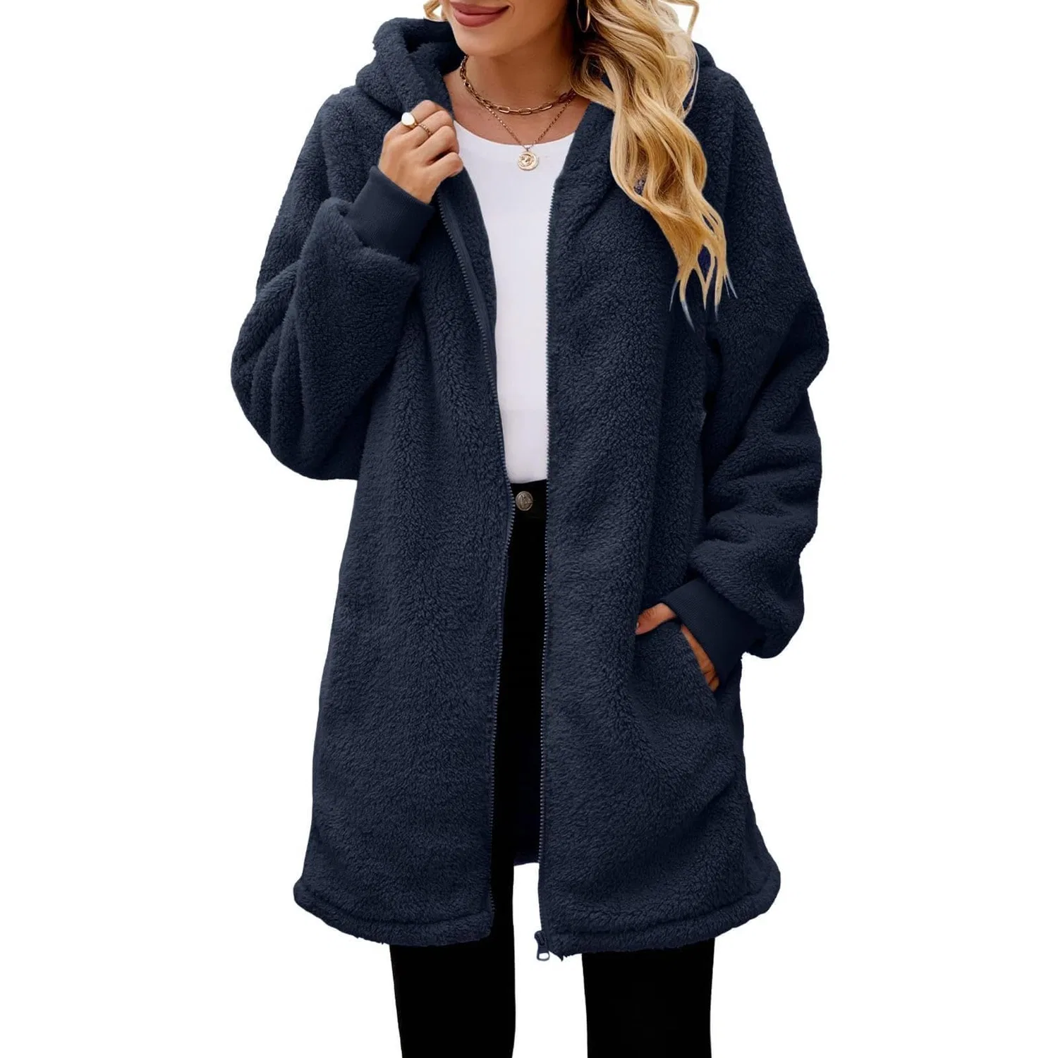 Женское утеплённое пальто с капюшоном Fleece Jackets for Women Full Zipper, Marina Militare — фото 2
