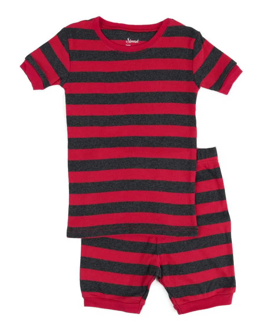 Детская пижама-комплект с коротким рукавом и шортами, в полоску Leveret, Red & Grey Stripes