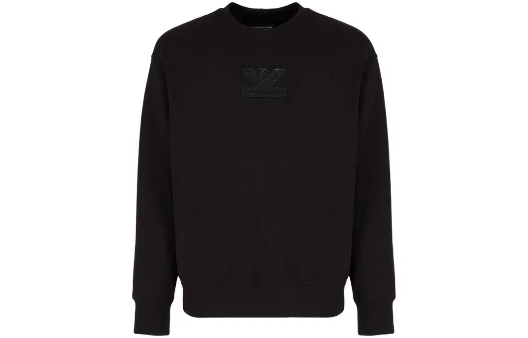 Мужской свитшот с патчем и вышивкой стразами Emporio Armani, Black