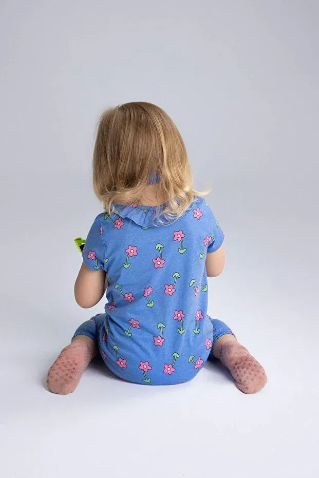 Детский комплект для девочек хлопковый с принтом 2-Piece set floral combed cotton short sleeve romper hairband baby girl newborn e8145a525sm Defacto, Blue-Be194 — фото 4