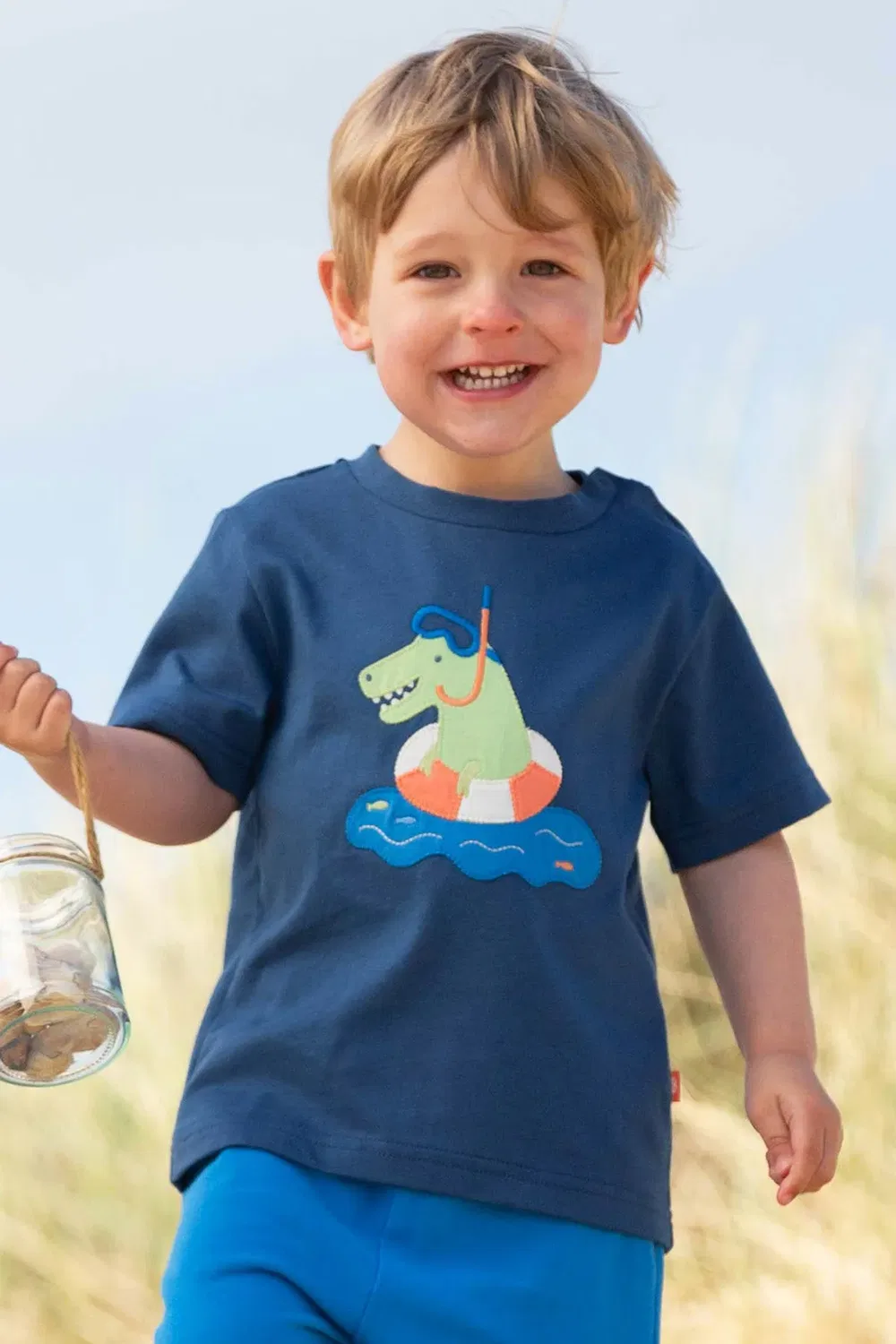 Детская футболка с принтом Swim Time Dino Kite, Navy — фото 2