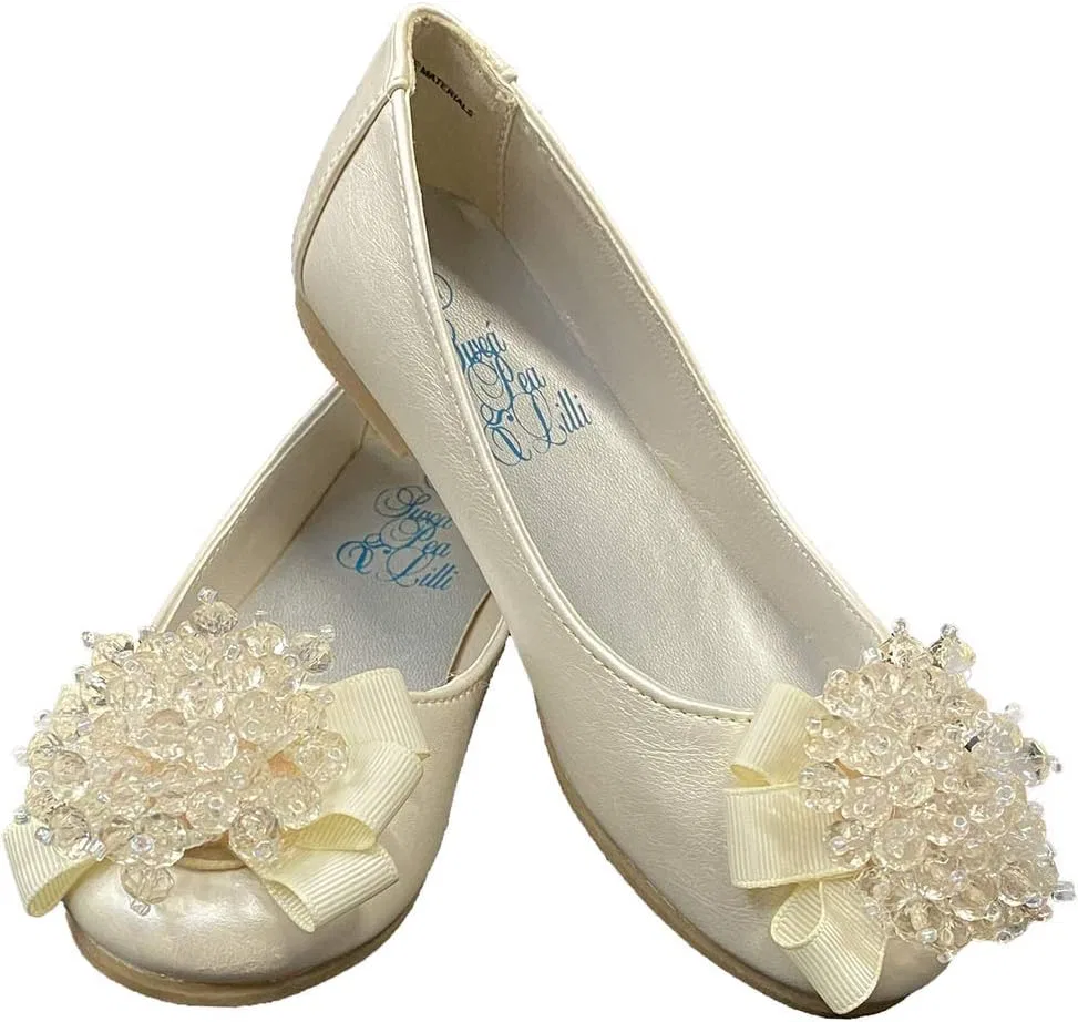 Детские балетки для девочек с жемчужным бантом Swea Pea & Lilli, Ivory
