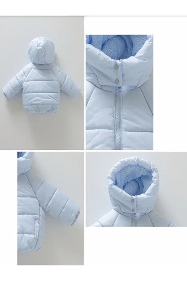 Детское пальто для девочек с меховым воротником Caramell, Light Blue — фото 2