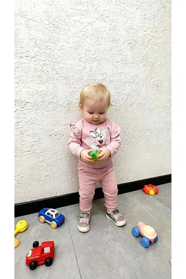 Детский спортивный костюм для девочек с принтом Mini Teddy Bear Printed Gocoland, Powder — фото 2