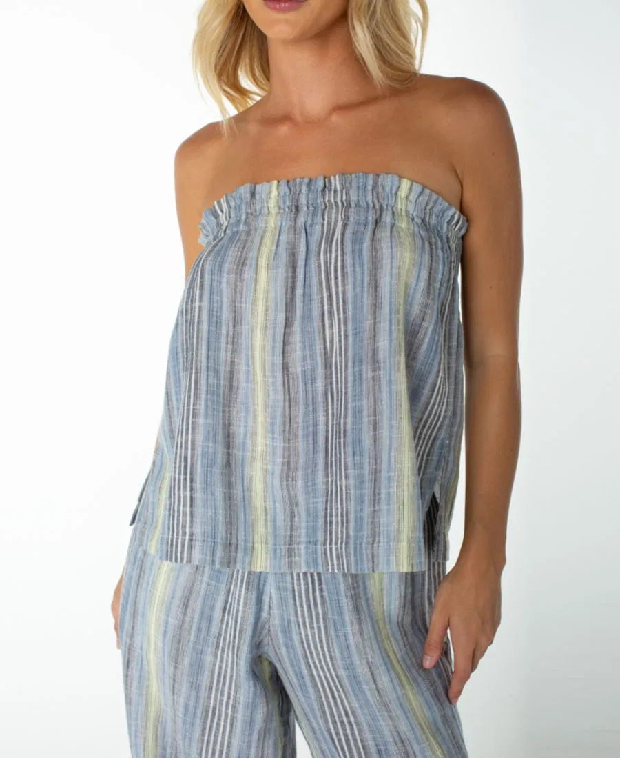 Топ без бретелек с рюшами на груди, модель Offshore Roxy, Mood Indigo Coastline Stripe — фото 4