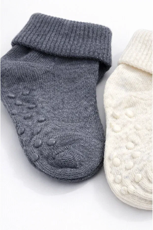 Детские носки с антискольжением 6 шт Basics For My Baby, Anthracite-Ecru — фото 4