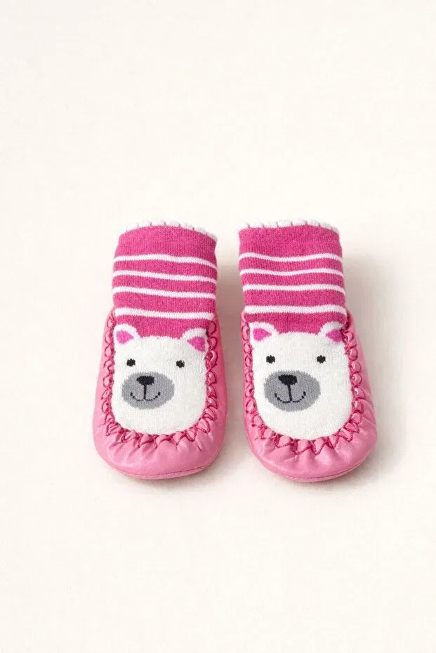 Детские носки-пинетки для новорожденных кожаные Basics Numix Baby Kids, Fuchsia — фото 2
