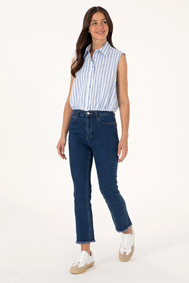 Женская рубашка с коротким рукавом хлопковая U.S. Polo Assn., Blue — фото 4