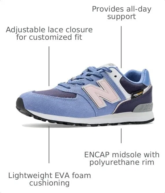 Детские кроссовки на шнуровке 574 V1 New Balance, Fairweather Blue/Stone Pink — фото 3