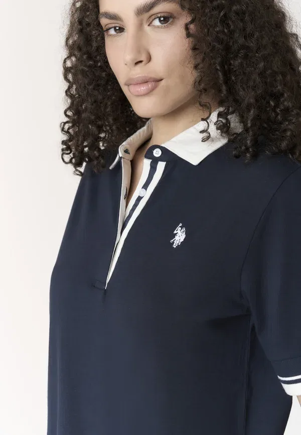 Поло хлопковое с эластаном U.S. Polo Assn. Blu, синий — фото 4