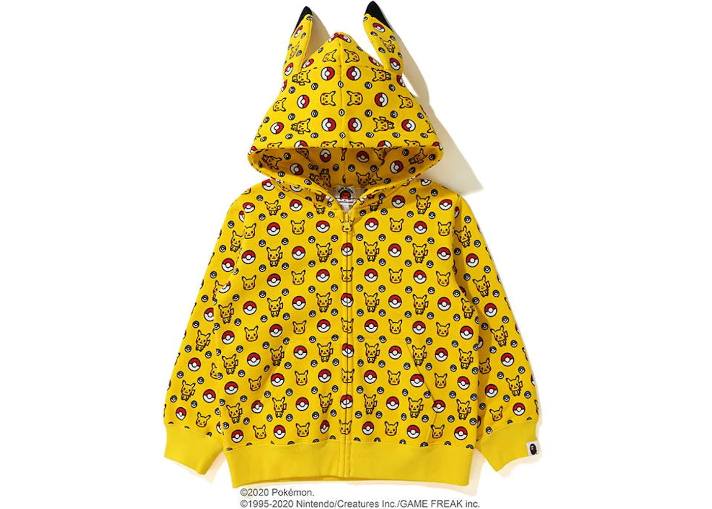 Детское худи на молнии с принтом BAPE x Pokemon, желтый