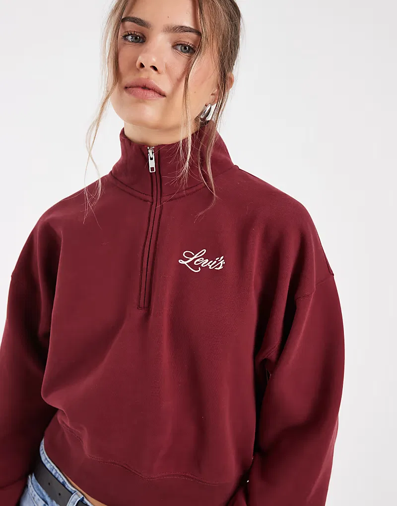Свитшот винтажный 80-х на четверть молнии с логотипом на груди Levi's, красный — фото 4
