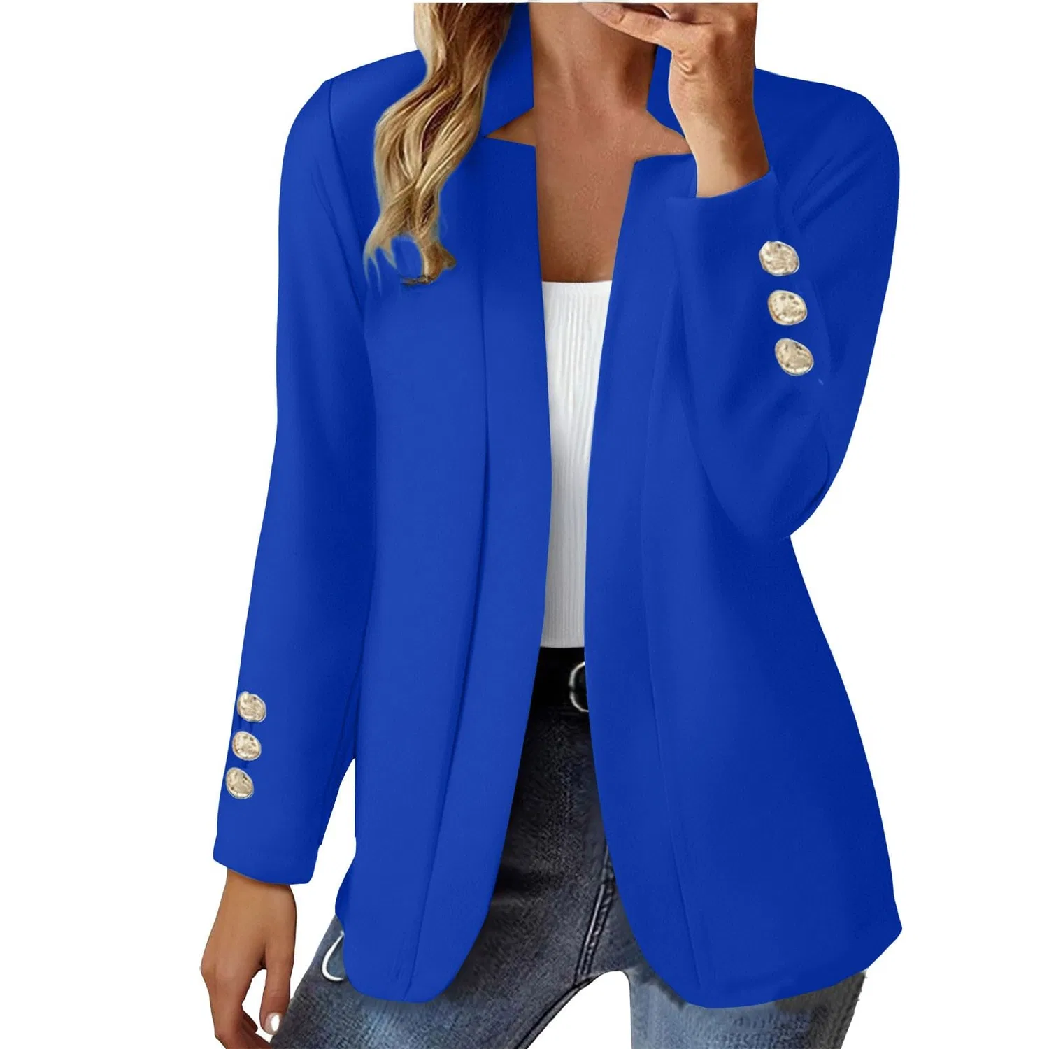 Женский блейзер с длинным рукавом Elegant Long Sleeve Open Front Cardigan Jackets, Blue