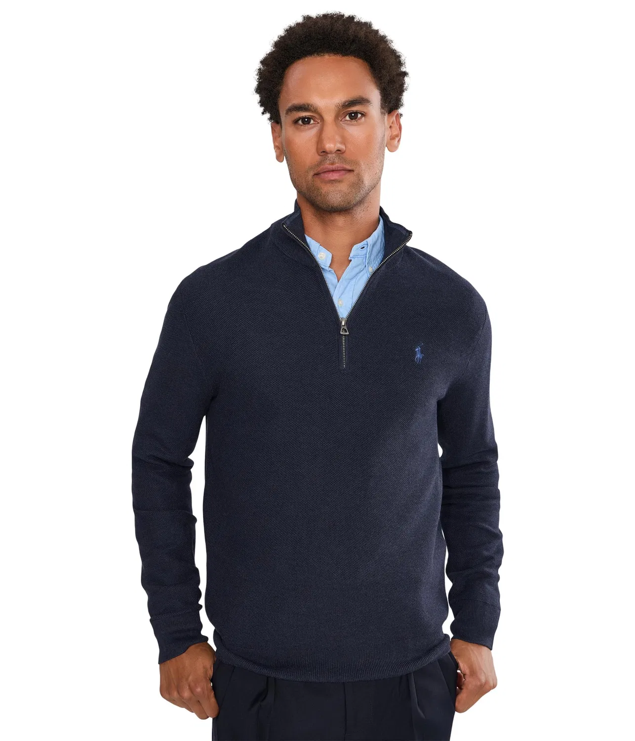 Хлопковый свитер сетчатой вязки с молнией на четверть длины Polo Ralph Lauren, Navy Heather