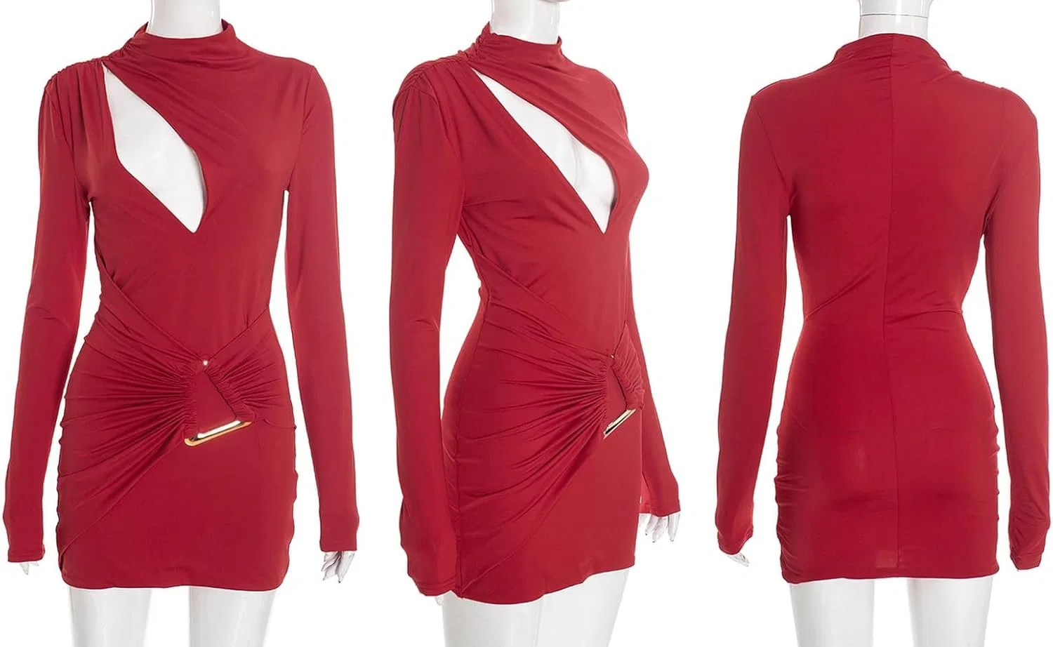 Женское платье мини с вырезами и драпировкой, без рукавов, модели Cut-Out Ruched, чёрный — фото 3