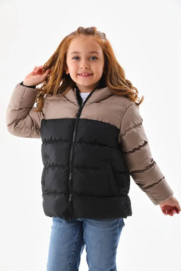 Детское зимнее пальто для девочек с капюшоном Mina, Black Brown