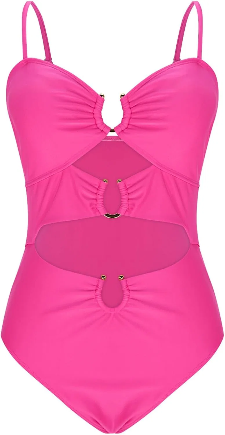 Женский цельный купальник с кольцами Monokini, Hot Pink — фото 4