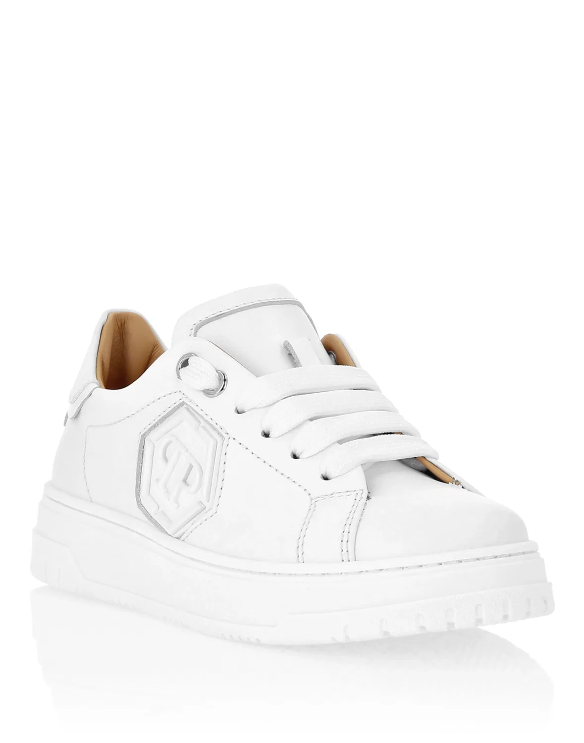 Детские кроссовки кожаные с контрастными акцентами Hexagon PHILIPP PLEIN, White