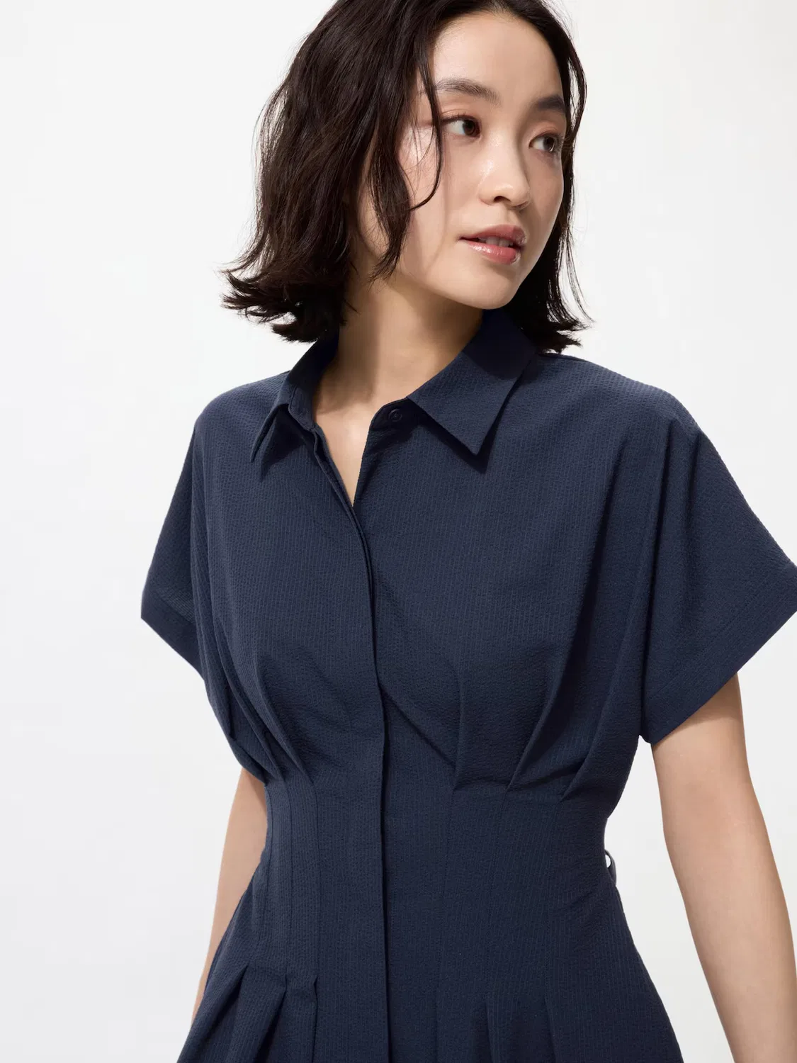 Платье-рубашка Uniqlo, короткое, темно-синий — фото 4
