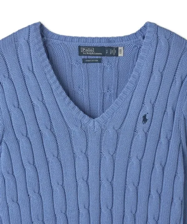 Свитер с v-образным вырезом, хлопковый кабель, Polo Ralph Lauren, синий — фото 3