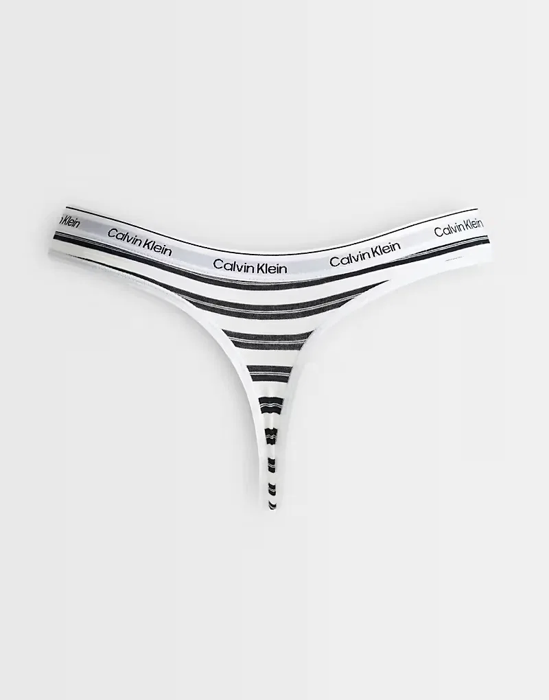 Трусики-стринги Calvin Klein Icon Logo, 5 штук, в черно-полосатом, серо-розовом цвете — фото 2