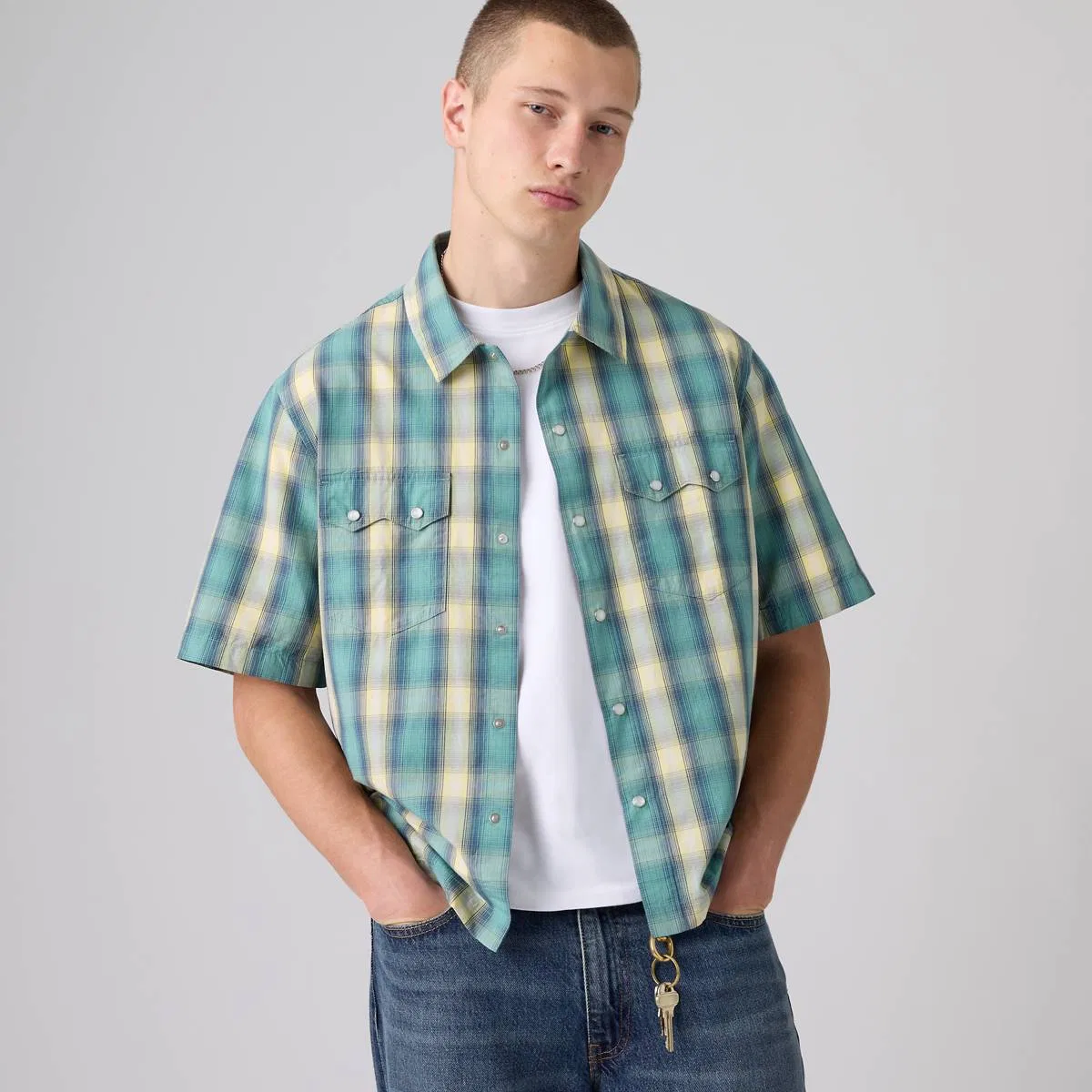 Свободная рубашка в стиле вестерн с коротким рукавом Levi's, Harryson Shadow Plaid Mineral Blue - Multi-Color